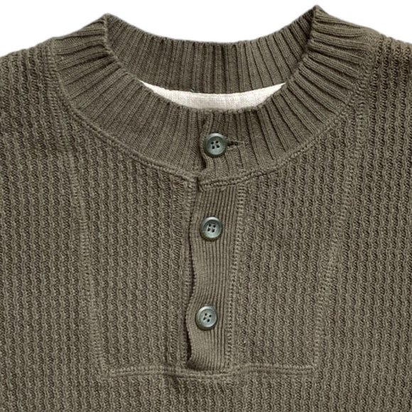 R&R Outdoors Henley Thermal Knit Sweater Olive Green Gorpcore Outdoor Rugged-M - Picture 2 of 10